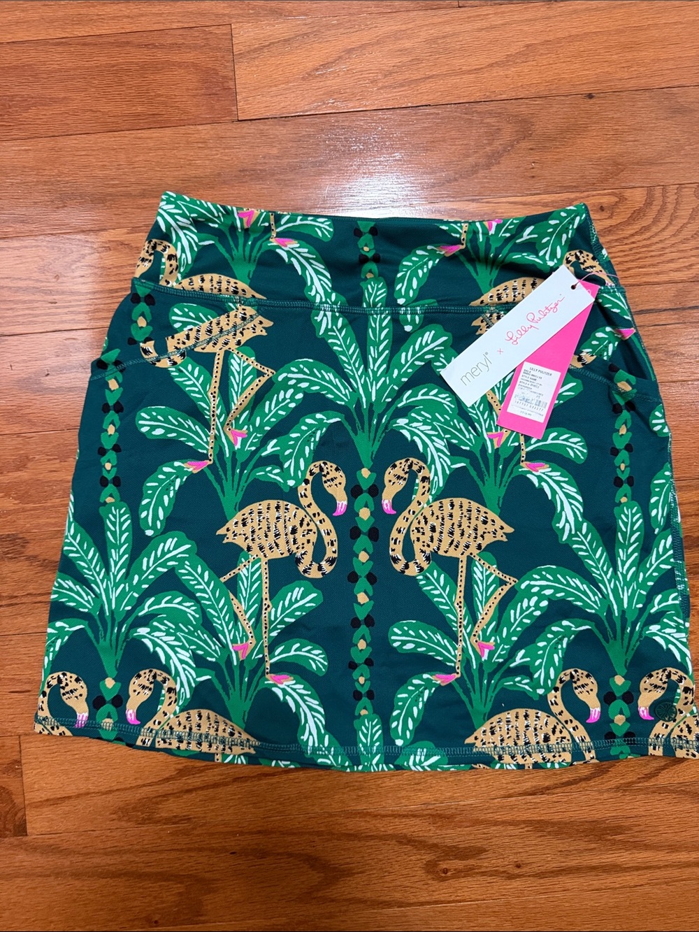 Lilly Pulitzer Evergreen Palm & Pink Flamingo Print Skort